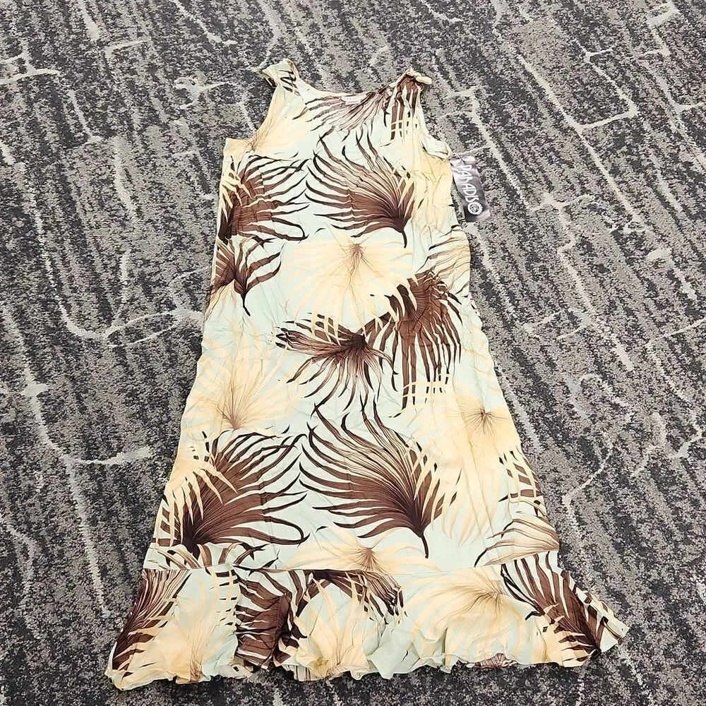 Paradiso Vintage Long Ruffle Tank Dress Mint Brown XL NWT